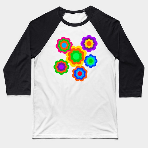 retro flowers colorful design Baseball T-Shirt by Bianka